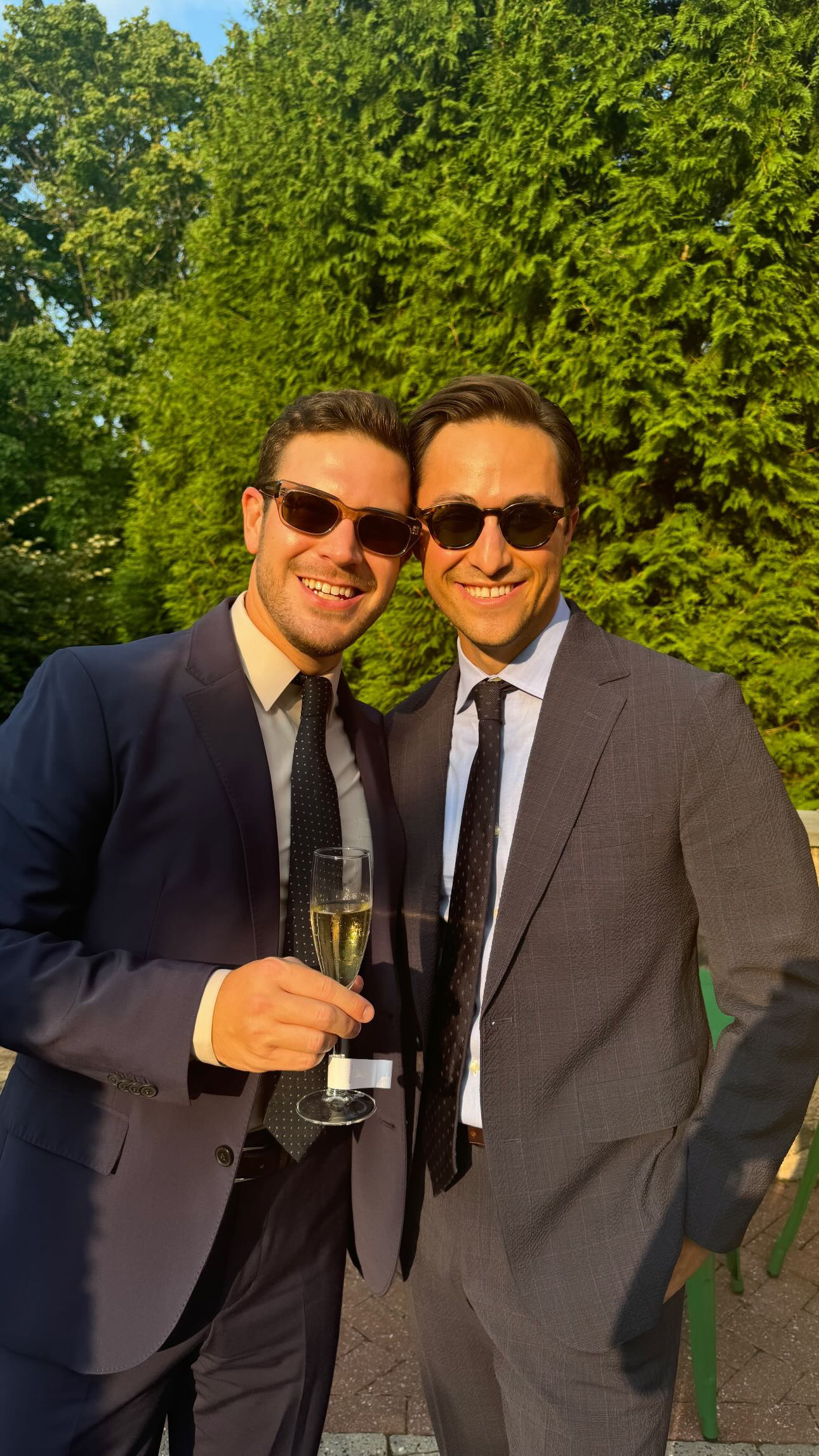 Phil and Zack dressed for a wedding in Maine